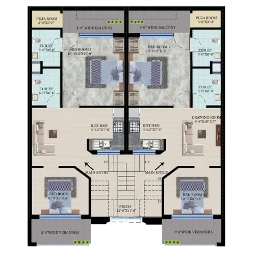 Omega City 1 BHK studio apartment render