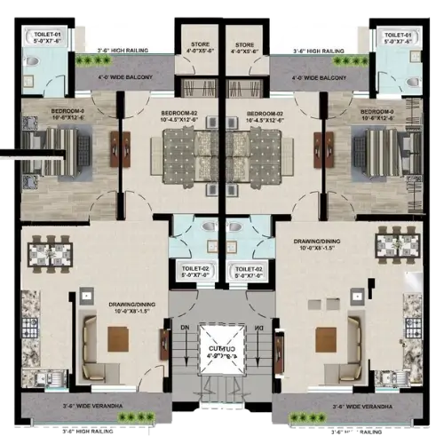 Omega City 2 BHK apartment render
